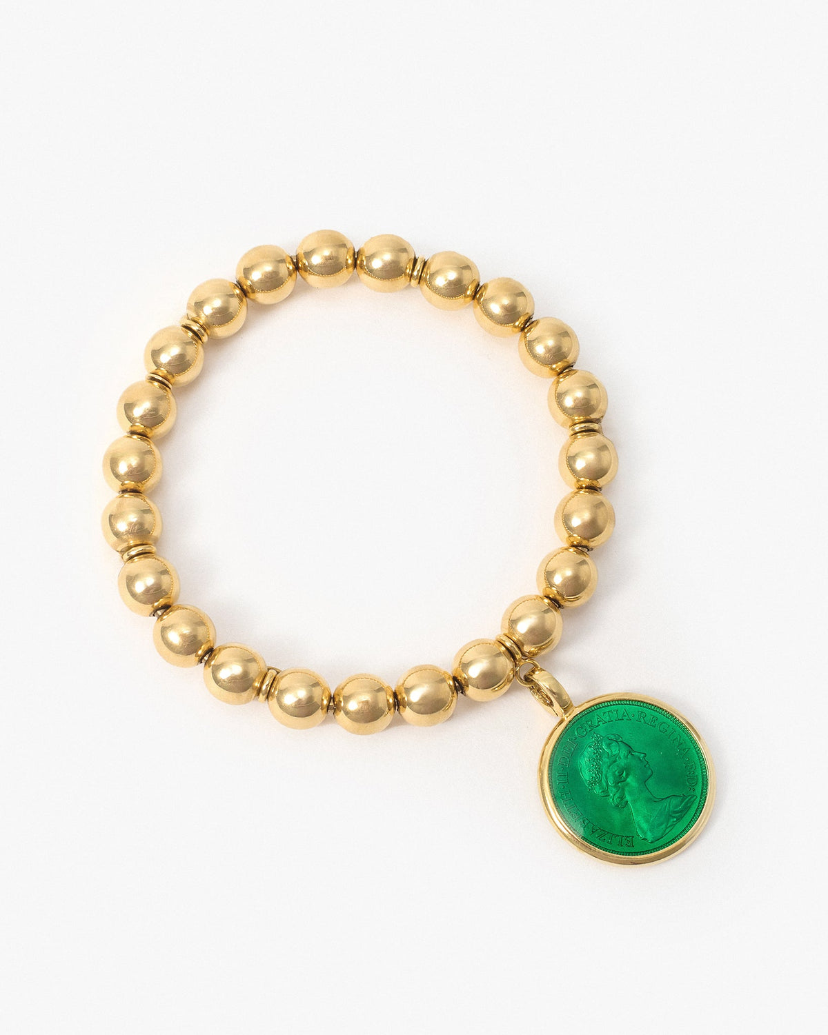Fresca Queen Elizabeth II Sovereign Bead Bracelet in 18K Yellow Gold
