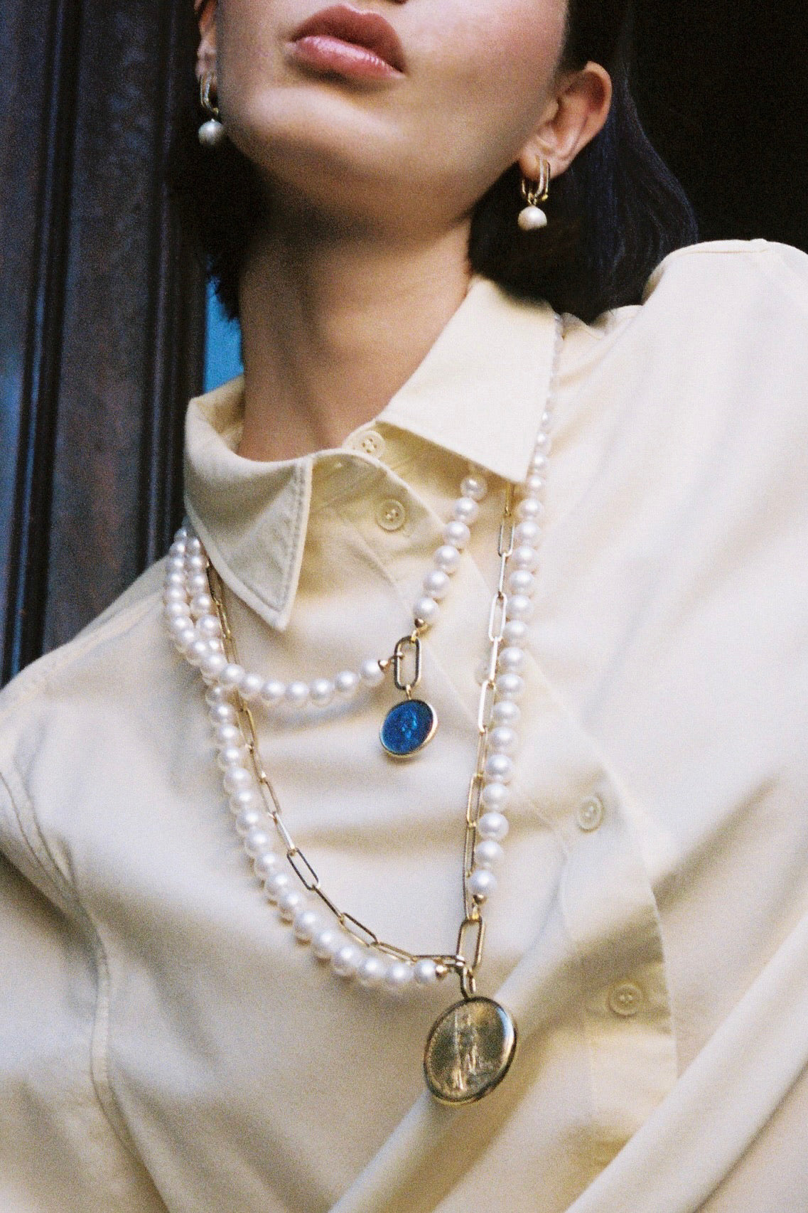 Fresca Pearl Necklace 80 cm lenght with 18K Yellow Gold Connector