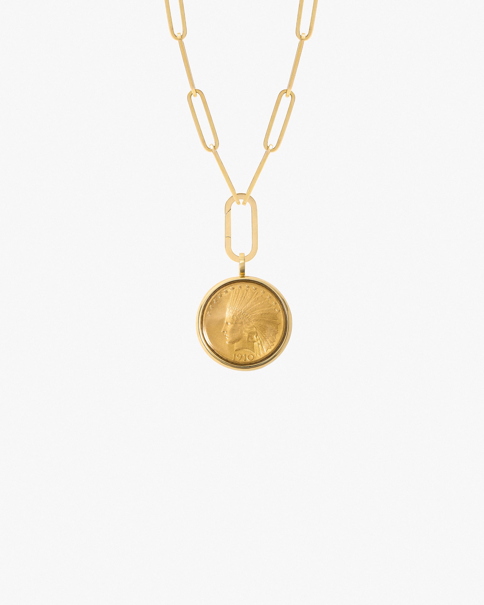 Pilla Chain Necklace with Indian Head Eagle and 18K Yellow Gold Connector