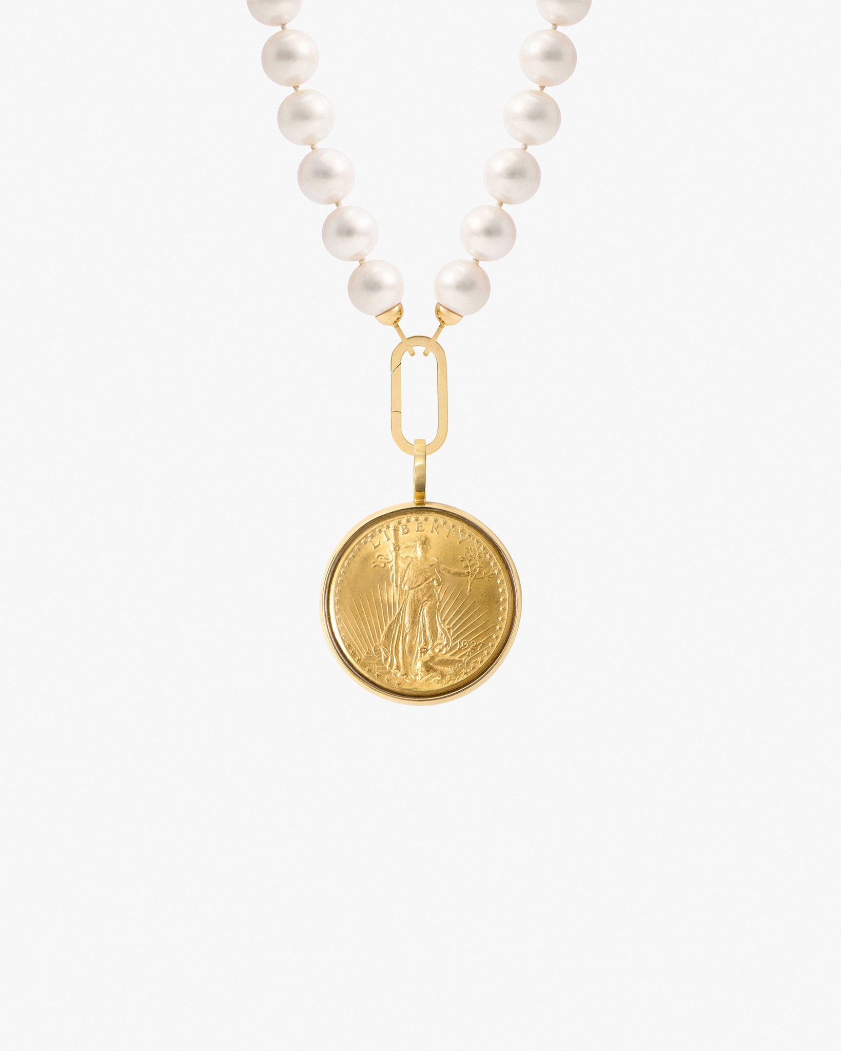 Pilla Pearl Necklace with St. Gaudens Double Eagle and 18K Yellow Gold Connector