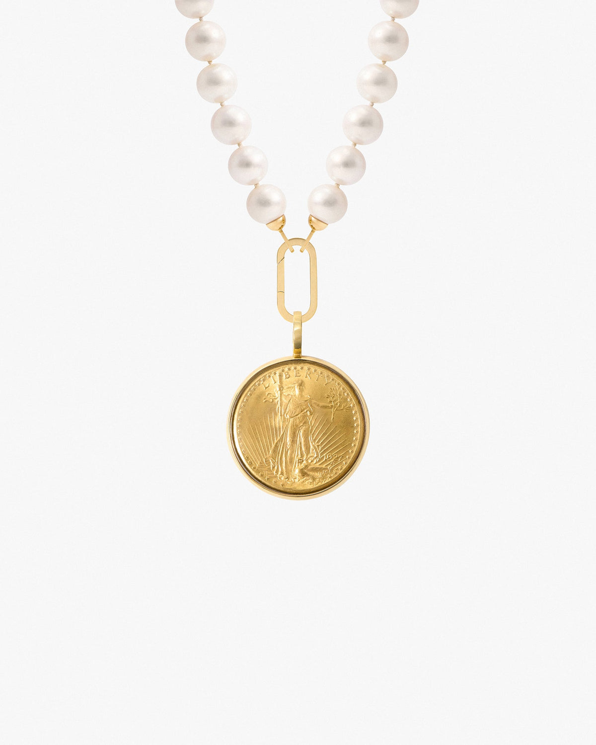 Pilla Saint-Gaudens Double Eagle Pearl Necklace, 18K Yellow Gold Connector