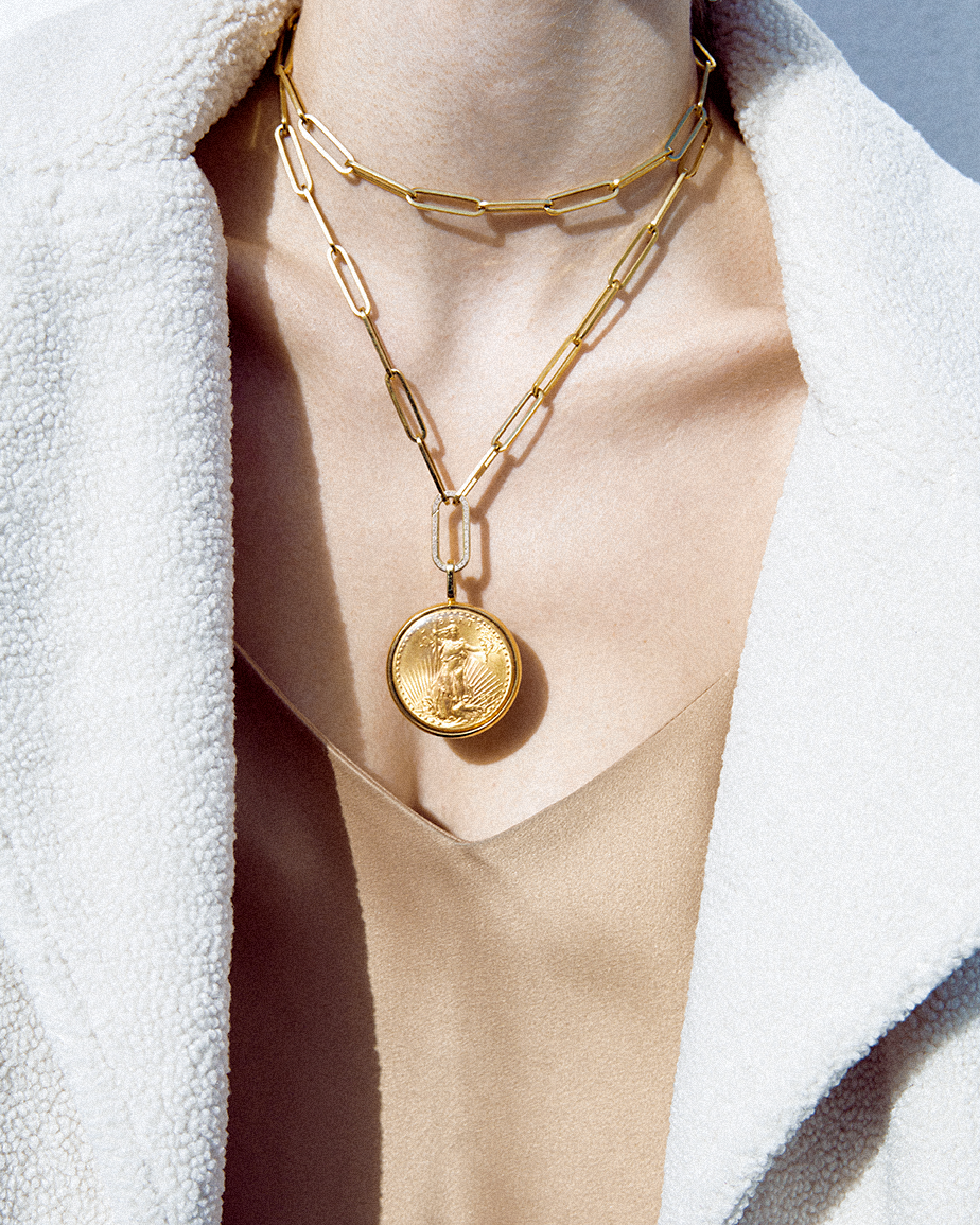 Pilla Chain Necklace with St. Gaudens Double Eagle and Diamond Connector