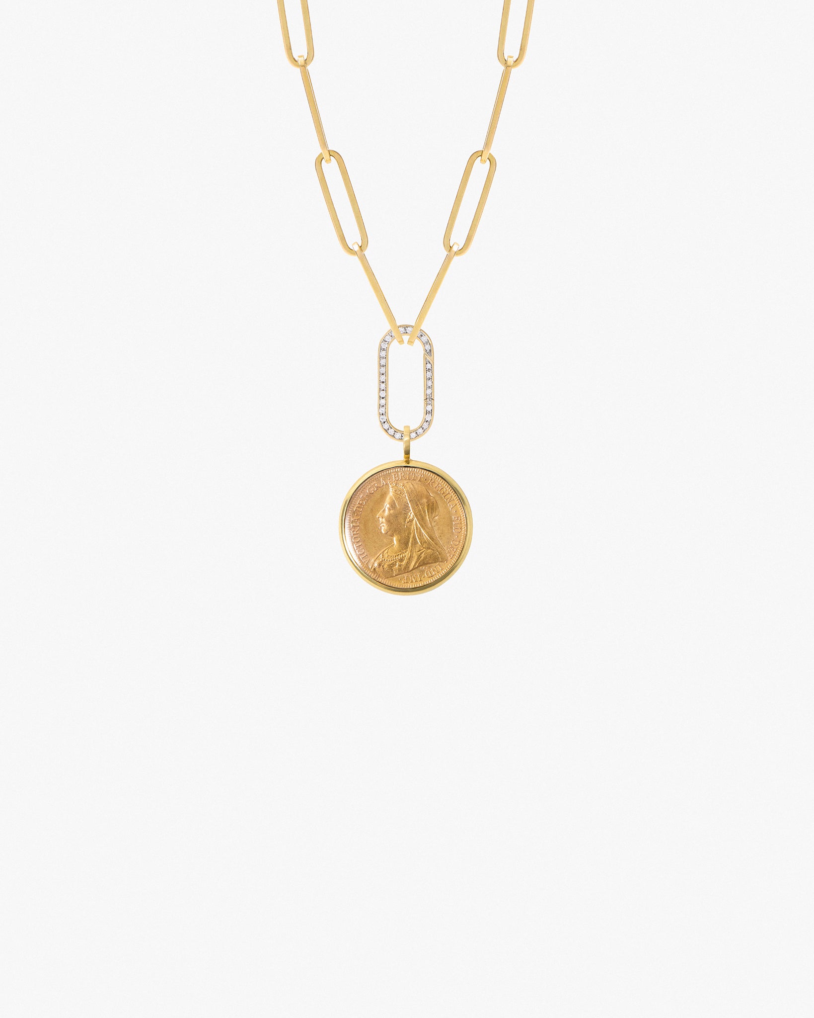 Pilla Chain Necklace with Queen Victoria Sovereign coin and Diamond Connector