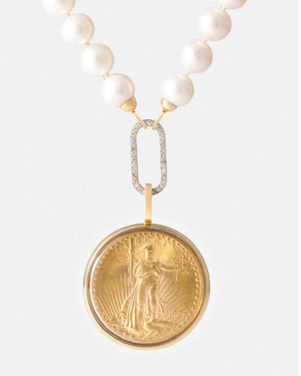 Pilla Pearl Necklace with St. Gaudens Double Eagle and Diamond Connector