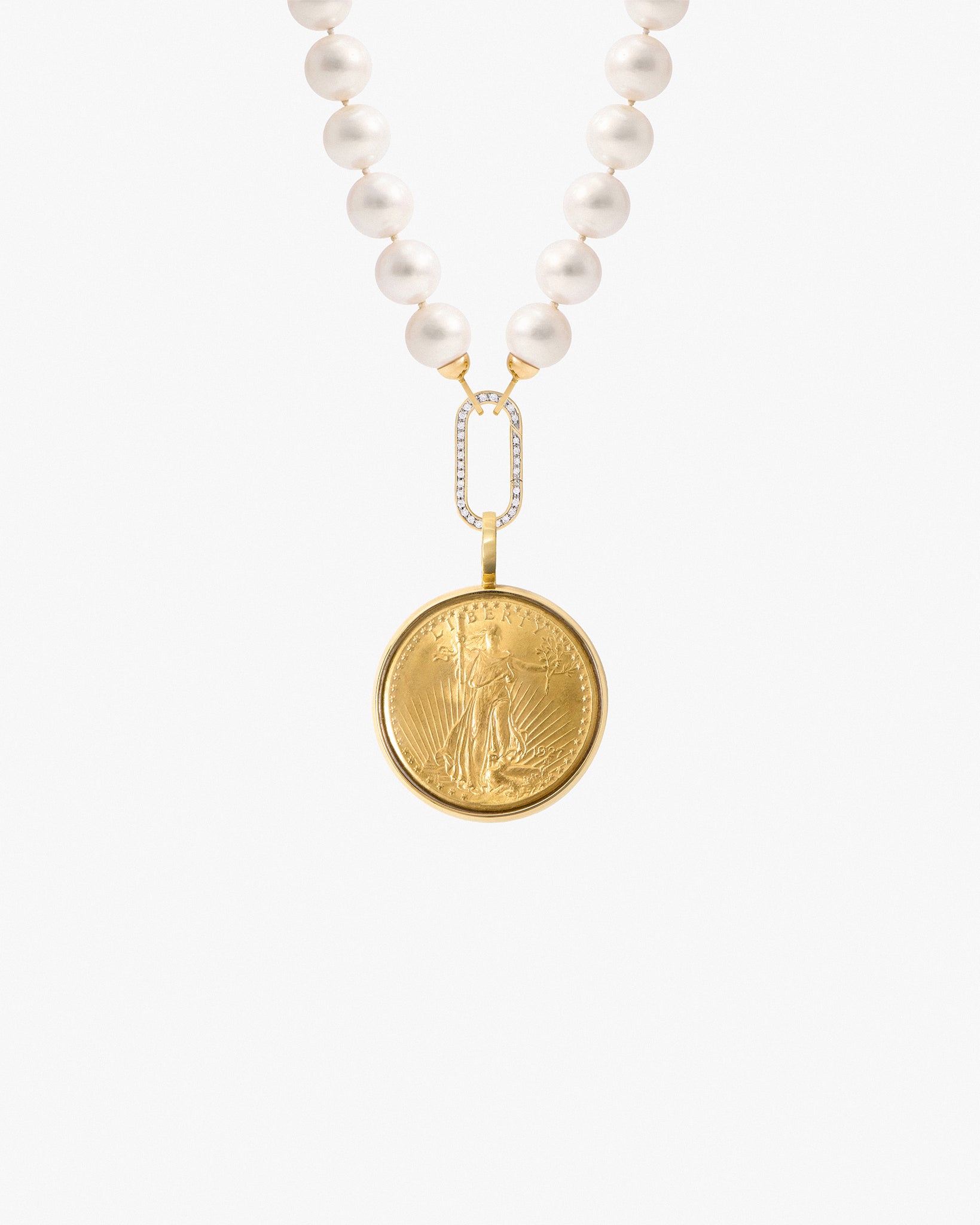 Pilla Pearl Necklace with St. Gaudens Double Eagle and Diamond Connector