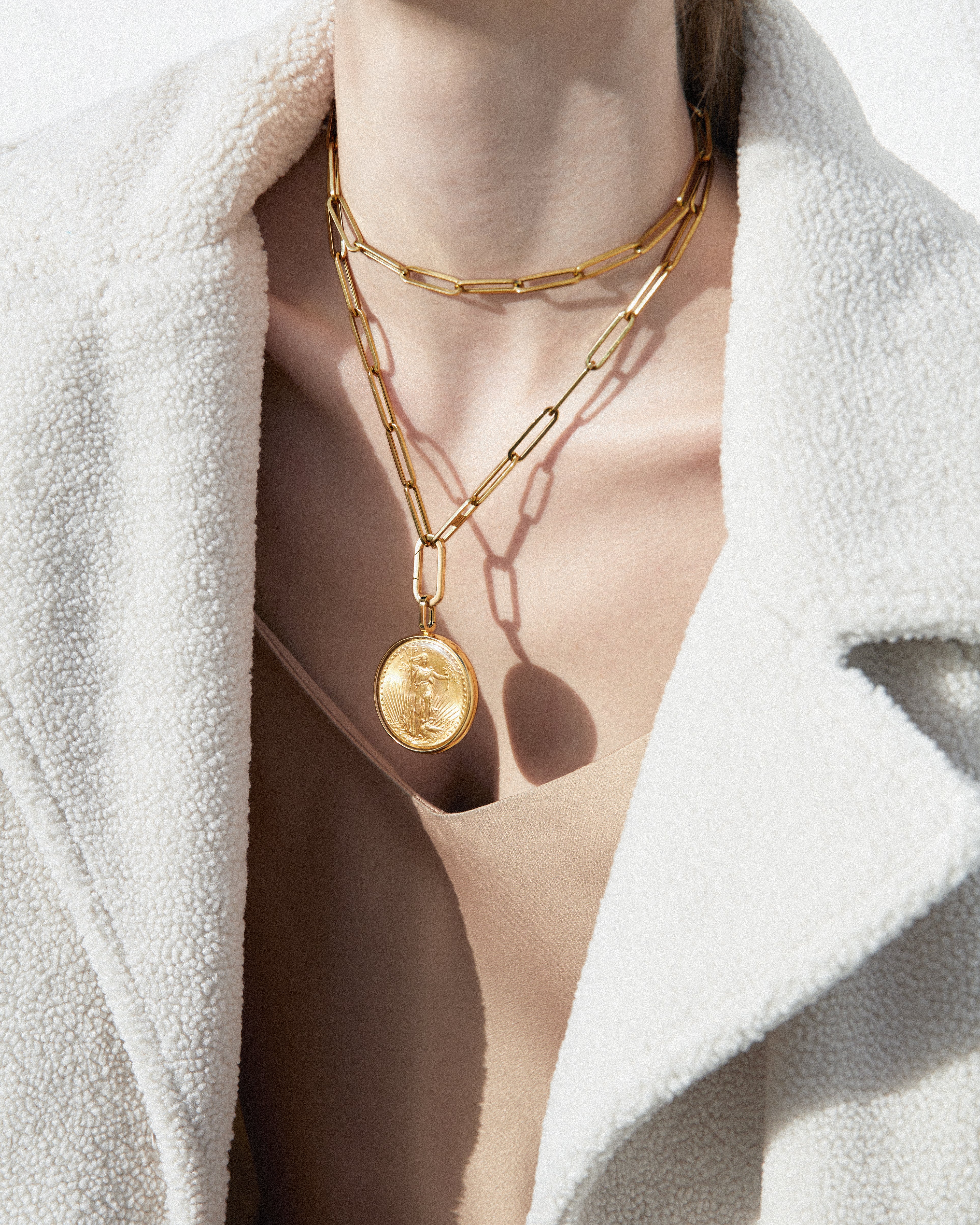Pilla Pearl Necklace with St. Gaudens Double Eagle and 18K Yellow Gold Connector